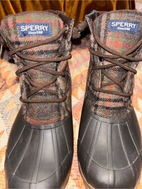 Sperry Brown Plaid Wool-Trim Duck Boots